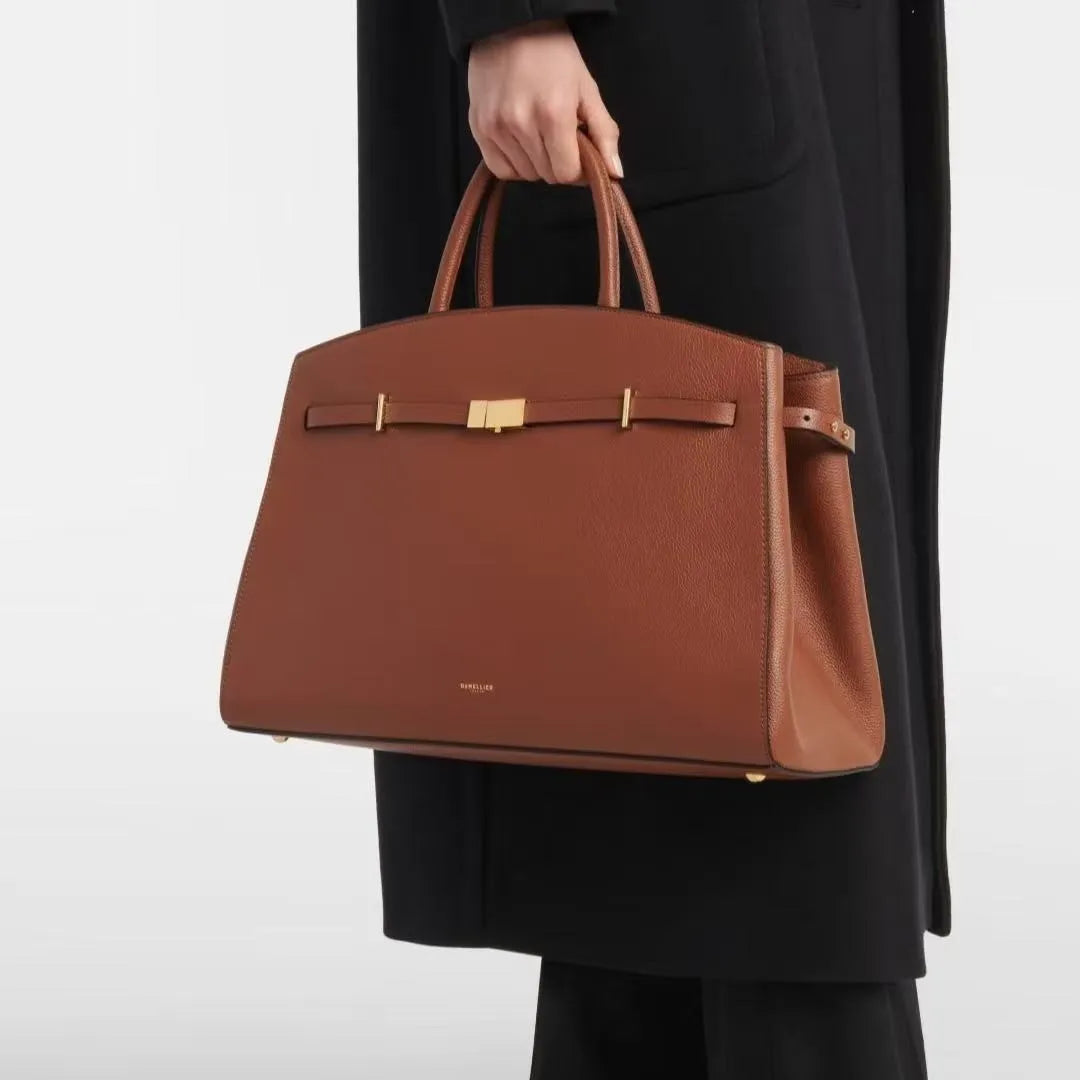 Genuine Leather &amp; Suede Bucket Tote Bag | Convertible Crossbody Commuter Handbag