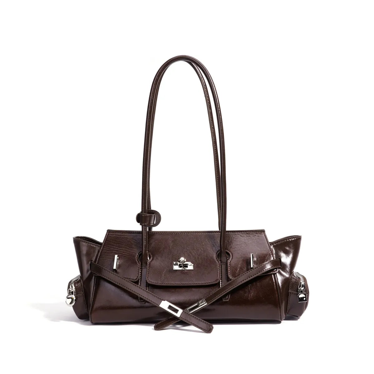 Premium First-Layer Cowhide Leather Shoulder Bag | Structured Underarm Bag &amp; Commuter Handbag