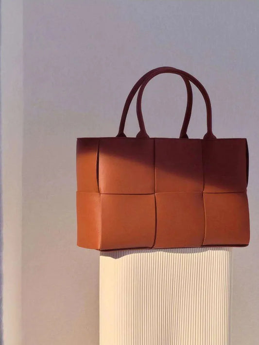 Handwoven Genuine Cowhide Leather Tote Bag | Premium Vintage British Shoulder Bag